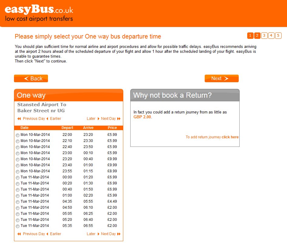 easyBus timetable